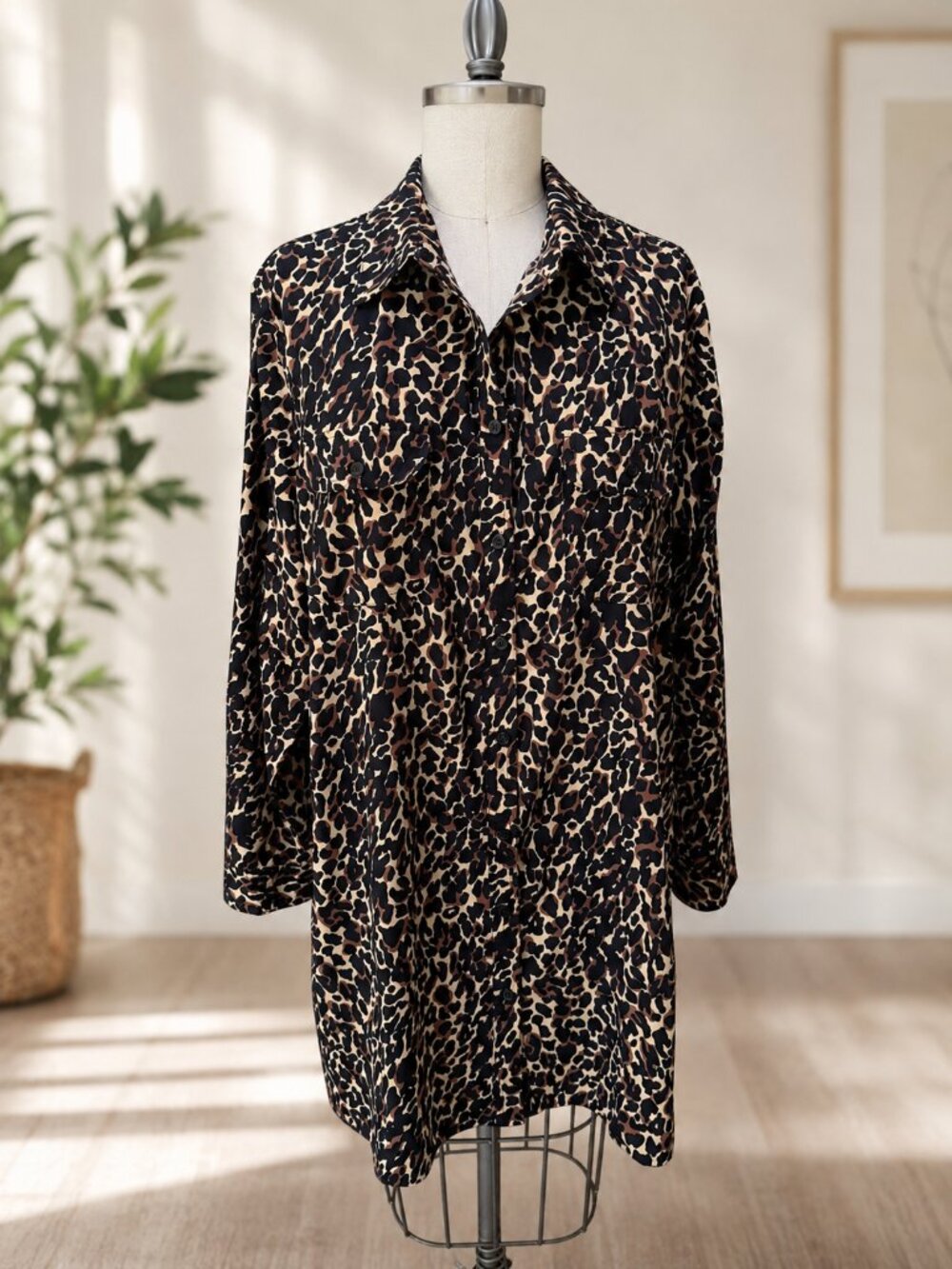 Coolibar Santorini Tunic Shirt Leopard Print UPF 50+ Women’s XL